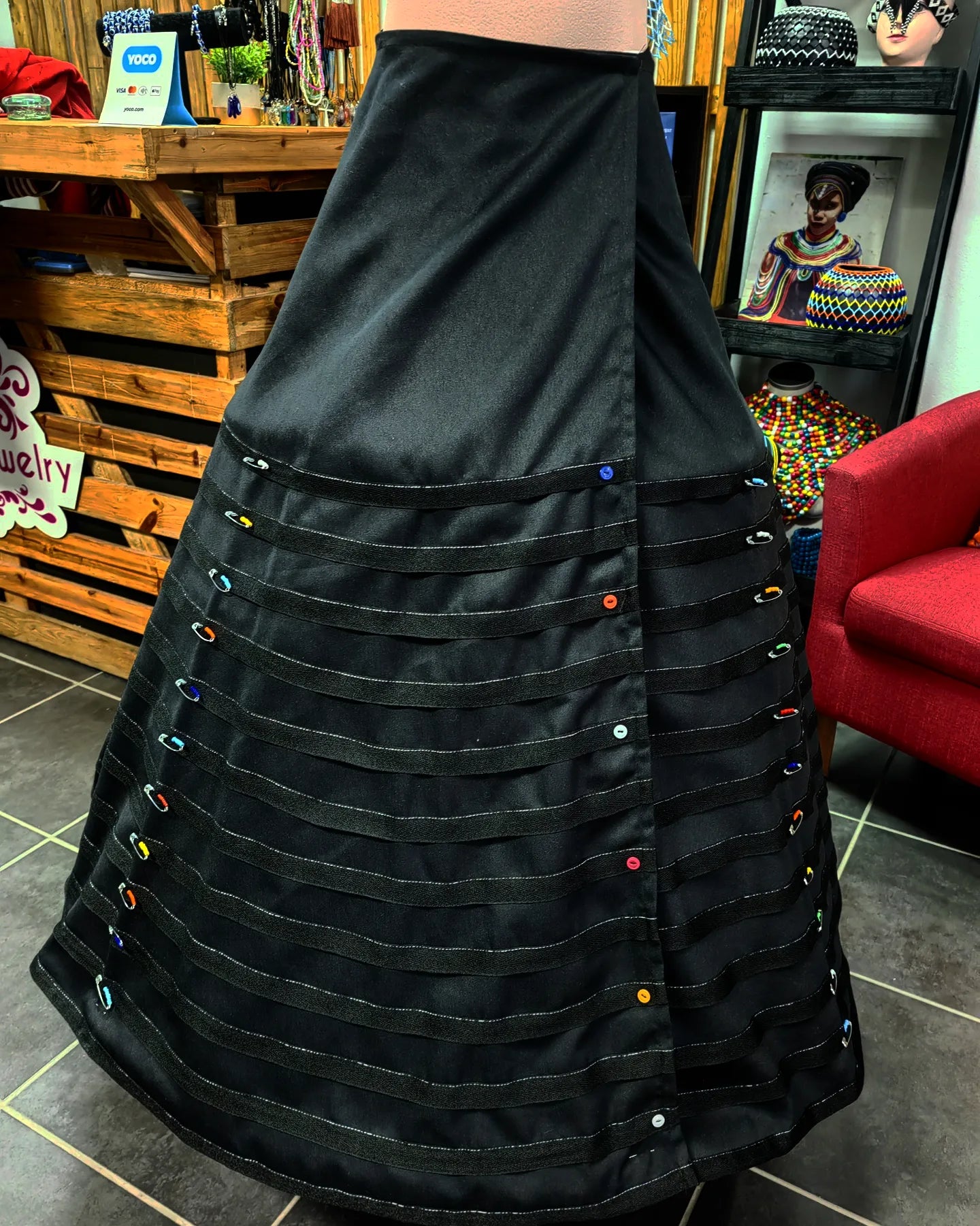 Plitted wrap skirt with safety-pins