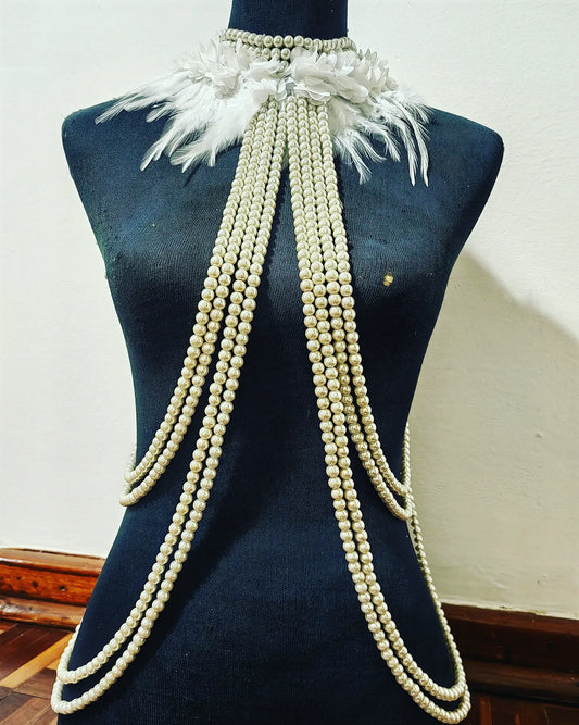 Pearls and feathers bodypiece